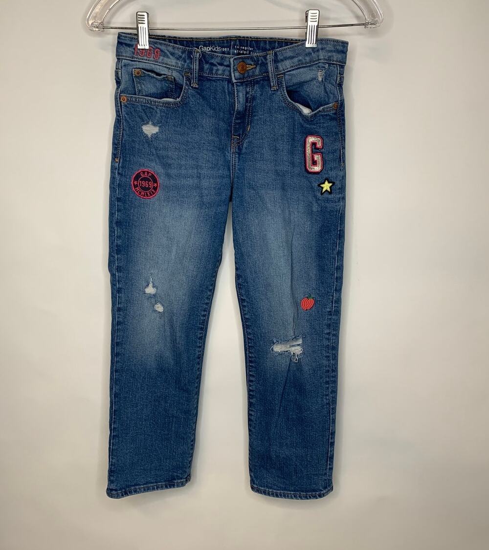 Gap Kids Patches Distressed Jeans 14 regular Embroidered